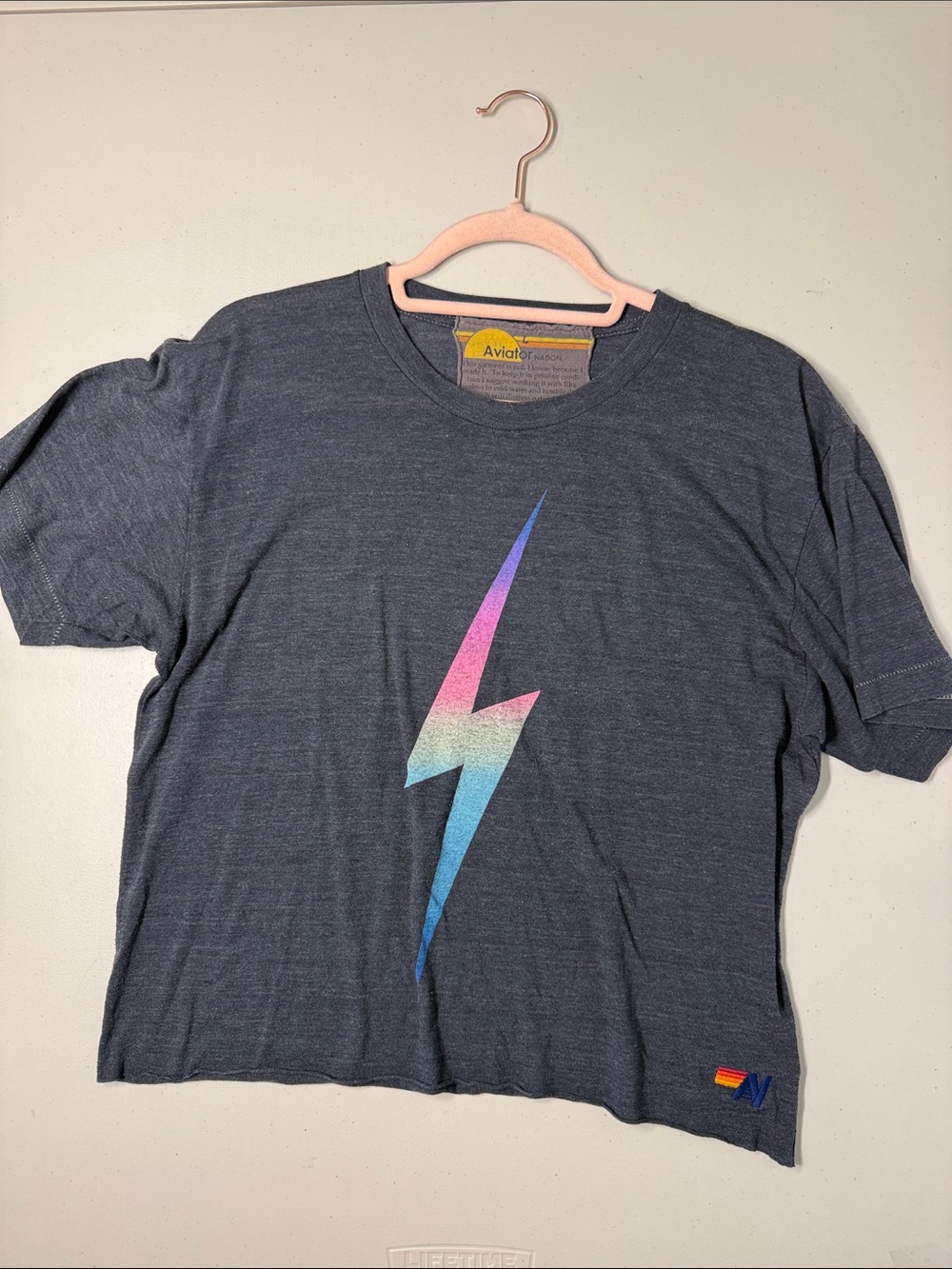 Aviator Nation Boyfriend Tee Faded Bolt Rainbow Charcoal Large